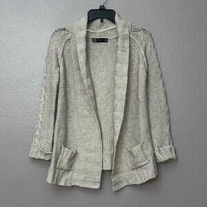 Zara Loose knit Wool Angora Blend Cable Knit Cardigan sweater size M oatmeal